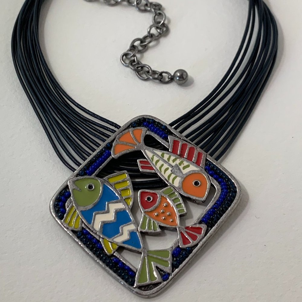Chico’s Leather and Enamel Pendant Necklace